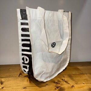 Lululemon Athletica Small Reusable Shopping Tote Bag Black White Logo 1050435